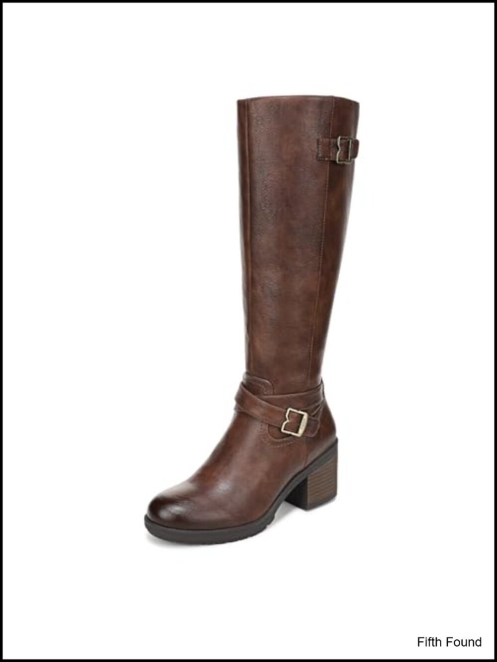 Faux Leather Knee High Boots with Block Heel